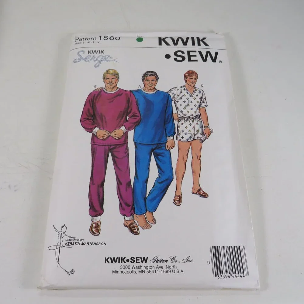 Kwik Sew 1560 Clothing Pattern Men's Pajama Top, Bottom, Sweats, Shorts